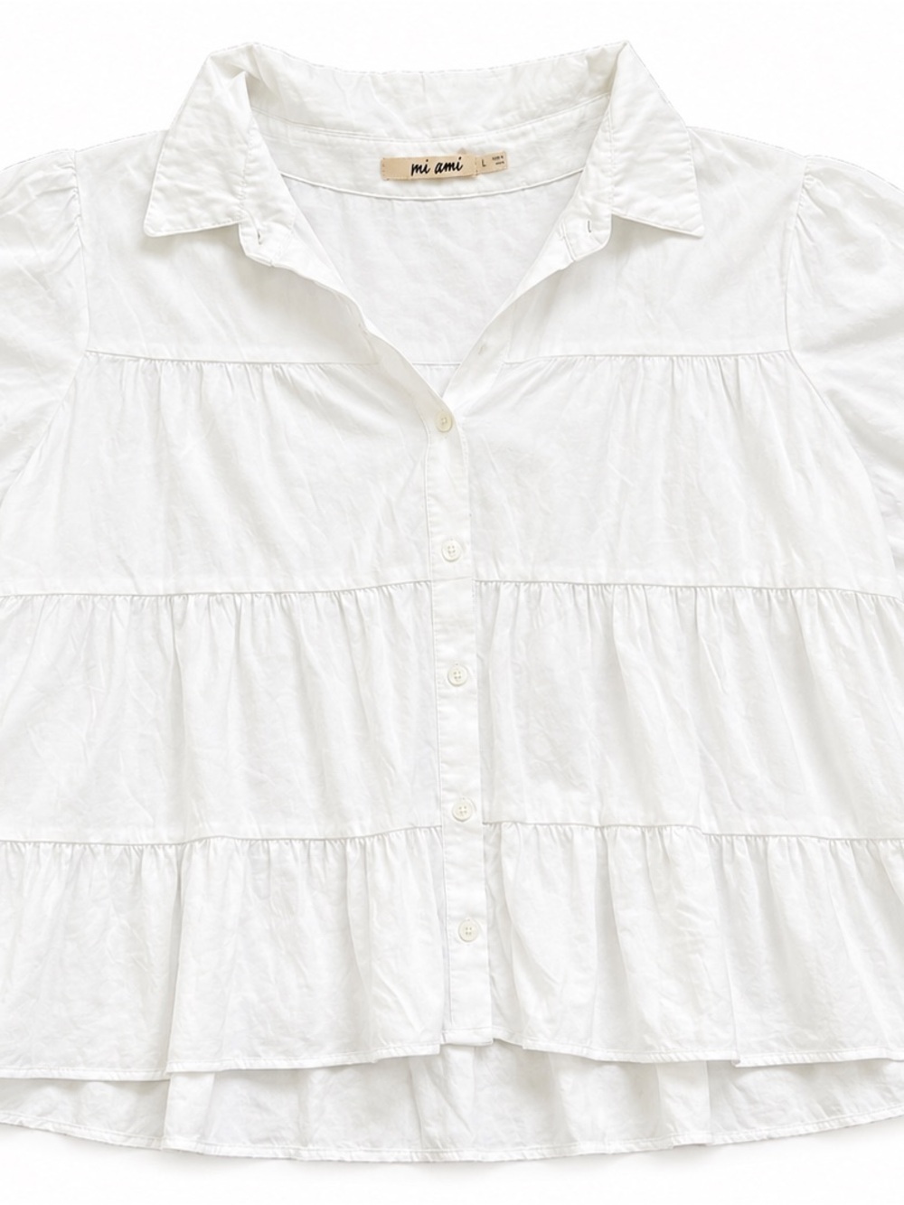Mi Ami White Button Front Ruffle Crop Top Size Large